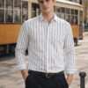 Men's White Regular Fit Striped Casual Shirt