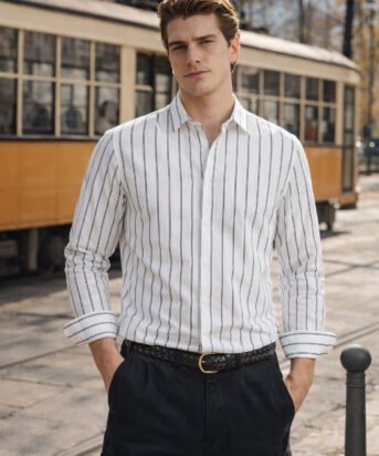 Men's White Regular Fit Striped Casual Shirt