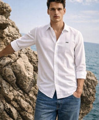 Men's White Slim Fit Solid Casual Shirt