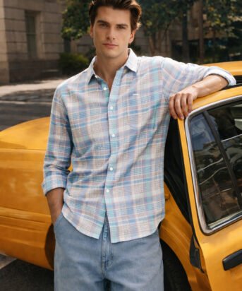 Men's Rust Slim Fit Checkered Casual Shirt