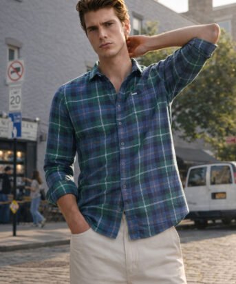 Men's Teal Slim Fit Checkered Casual Shirt