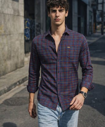 Men's Blue Slim Fit Checkered Casual Shirt