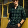 Men's Green Slim Fit Checkered Casual Shirt
