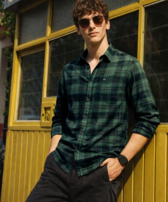 Men's Green Slim Fit Checkered Casual Shirt