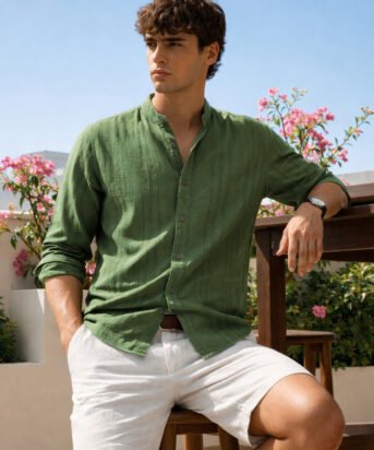 Men's Green Regular Fit Solid Casual Shirt