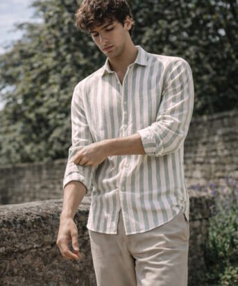 Men's Green Regular Fit Striped Casual Shirt