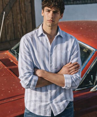 Men's Blue Regular Fit Striped Casual Shirt