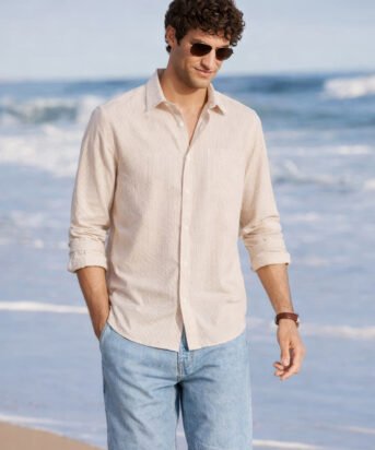 Men's Beige Regular Fit Striped Casual Shirt