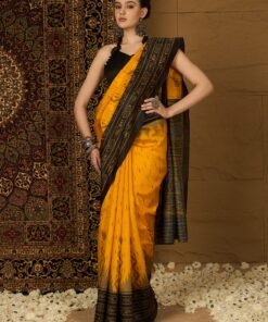 Women's Bhagalpuri Silk Yellow Printed Designer Saree With Blouse Piece