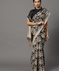 Women's Bhagalpuri Silk Black Printed Designer Saree With Blouse Piece