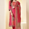Fushia Pink Color Printed Silk Embroidered Suit Set