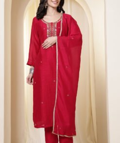 Rani Chinone Silk Neck-Embroidered Suit Set