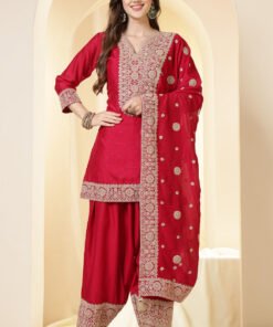 Rani Silk Zari Embroidered Suit With Farsi Salwar