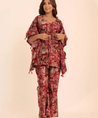 Party Wear Multicolor Floral Printed Western Two Piece Co-ord Set