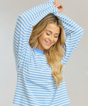 Nylah Blue Striped Long Sleeve Crewneck Top
