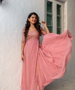 Women's Dusty Pink Sequin Pannel Long Gown