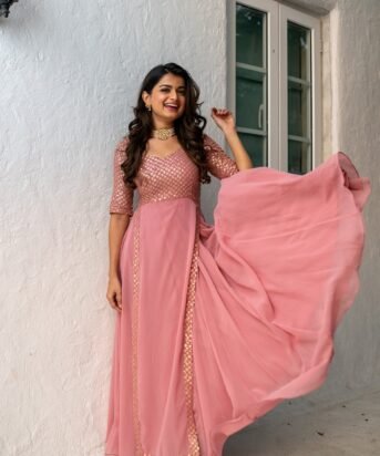 Women's Dusty Pink Sequin Pannel Long Gown