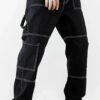 Men Contrast Stich Multiple Pockets Baggy Cargo In Black