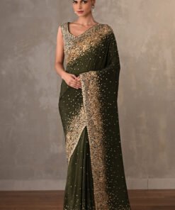 Luxury Mehndi Green Party Wear Saree with Cutdana & Sequin Embroidery