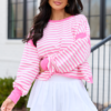 Dominique Pink And White Striped Tee