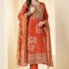 Orange Color Shimmer Tissue Printed & Embroidered Suit Set