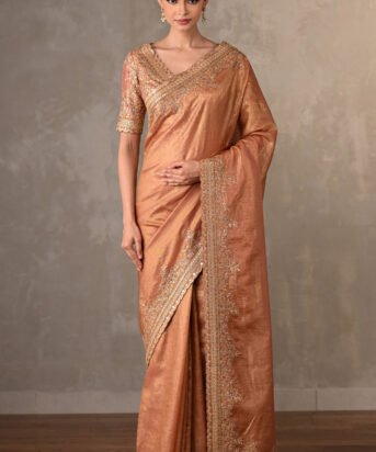 Timeless Rustic Radiance Tissue Saree Set with Elegant Embroidered Style