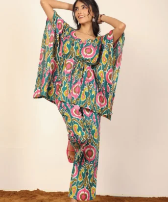 Modern Green Cotton Printed Indo Western Coord Set for Women