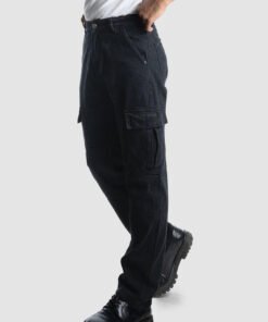 Men High-Rise Low Distress Black Cargo Jeans