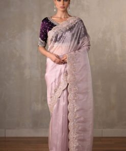 Lavender Organza Saree with Sparkling Cutdana & Elegant Pearl Moti Design