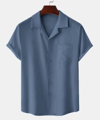 Men Solid Color Short Sleeve Streetwear Shirt In Blue