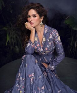 Women's Dark Lavender Heavy Chinon With Embroidery Stitched Gown (Free Size)