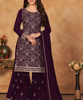 Women's Ethnic  Wear Embroidery Pakistani Style Kurta Sharara And Dupatta