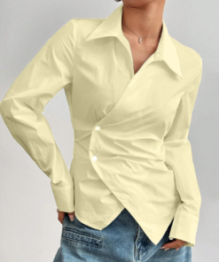 Asymmetric Hem Fitted Vanilla Shirt Top