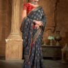 Women's Grey Dola Silk Embellished  Printed Saree With Blouse Piece