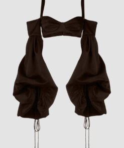 Puff Sleeve Front Slit Crop Top in Chocolate