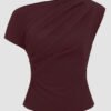 Draped One Shoulder Asymmetrical Top in Maroon