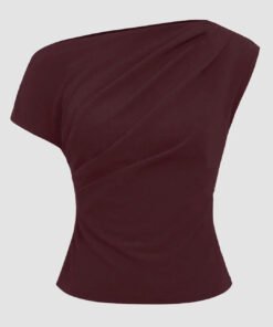 Draped One Shoulder Asymmetrical Top in Maroon
