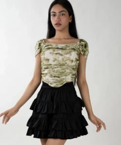 Ruched Tie-Dye Off-Shoulder Puff Sleeve Top