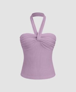 Ruched Halter Crop Top in Lilac