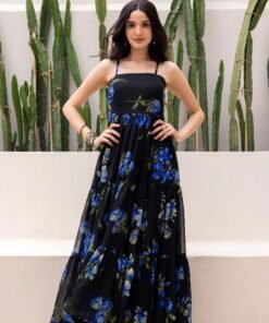 Women's Black Beautiful Faux Georgett Ethnic Festive Wear Girlie Gown