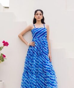 Women's Blue Beautiful Faux Georgett Ethnic Festive Wear Girlie Gown