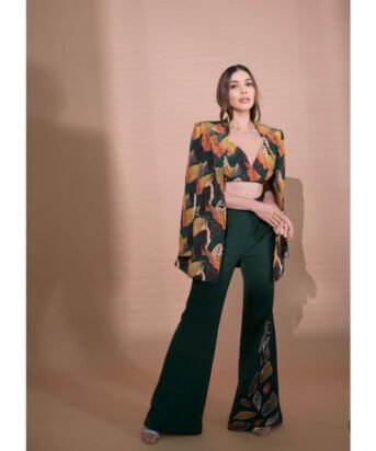 Hello Hi Leaf Print Coat with Bralette and Trouser (Set of 3)