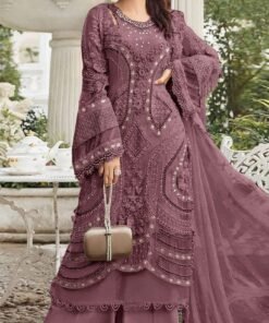 Women's Chocolate Embroidered Georgette Semi-Stitched Pakistani Salwar Suit