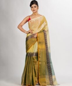 Women's Green And Off White Zari Cotton TissueMadhumani Jacquard handloom Saree