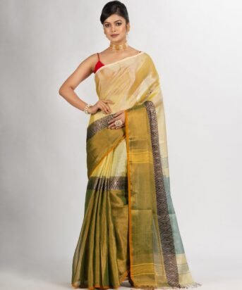 Women's Green And Off White Zari Cotton TissueMadhumani Jacquard handloom Saree
