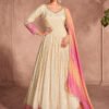 Viscose Simar Jacquard Festive Readymade Gown in Beig with Zari work-750056
