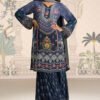 Navy Crepe Silk Mirror And Swarovski Embroidered Printed Suit With Gharara