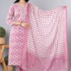 Onion Pink Cotton Floral Printed Suit