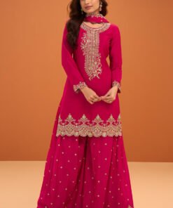 Rani Zari and Sequins Embroidered Crepe Silk Suit With Embroidered Palazzo