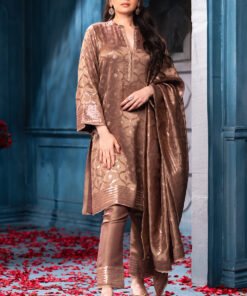 Brown Pure Metallic Tissue Sequins Embroidered Suit